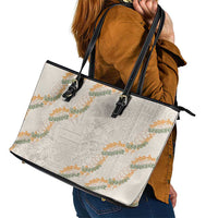 Aloha Pakalana and Puakenikeni Lei Leather Tote Bag Beige Hawaiian Pattern LT9 - Polynesian Pride