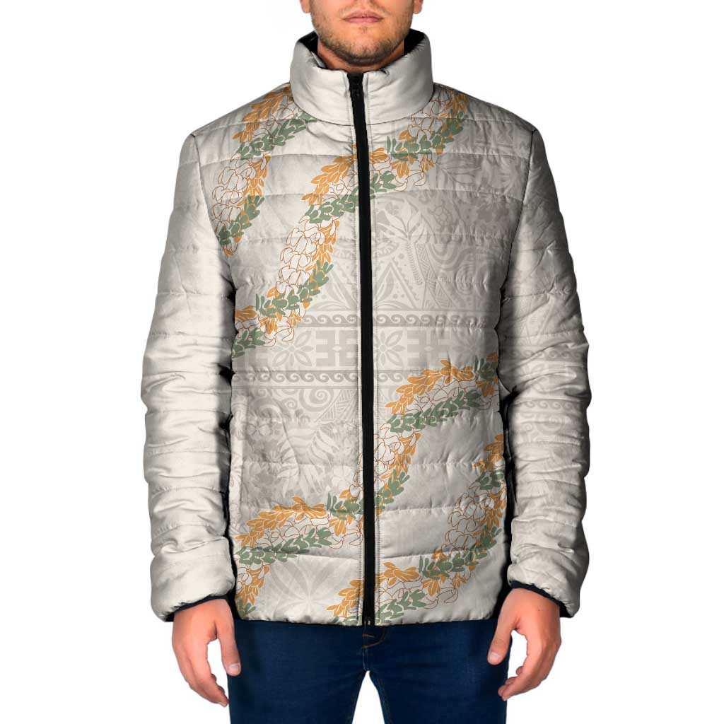 Aloha Pakalana and Puakenikeni Lei Padded Jacket Beige Hawaiian Pattern LT9 Men Beige - Polynesian Pride