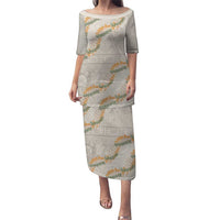 Aloha Pakalana and Puakenikeni Lei Puletasi Beige Hawaiian Pattern LT9 Long Dress Beige - Polynesian Pride