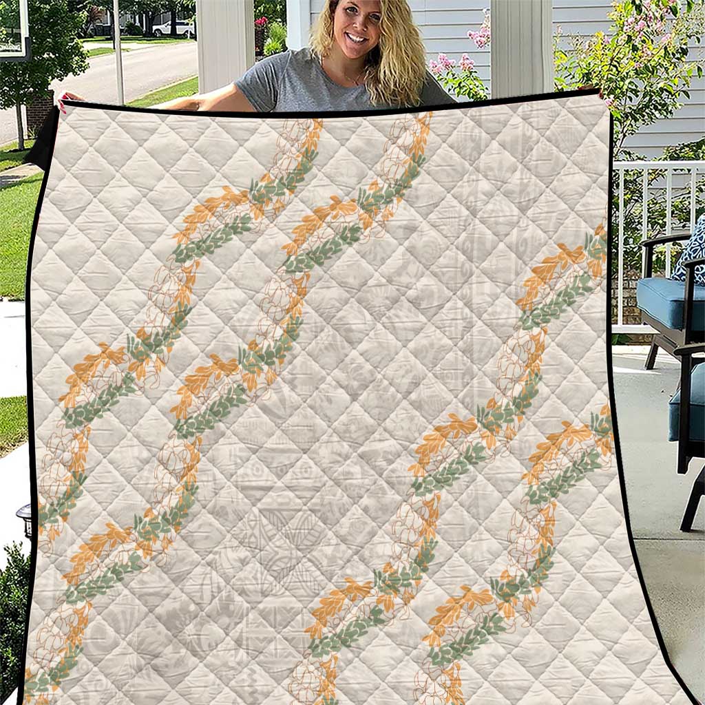 Aloha Pakalana and Puakenikeni Lei Quilt Beige Hawaiian Pattern LT9 Beige - Polynesian Pride