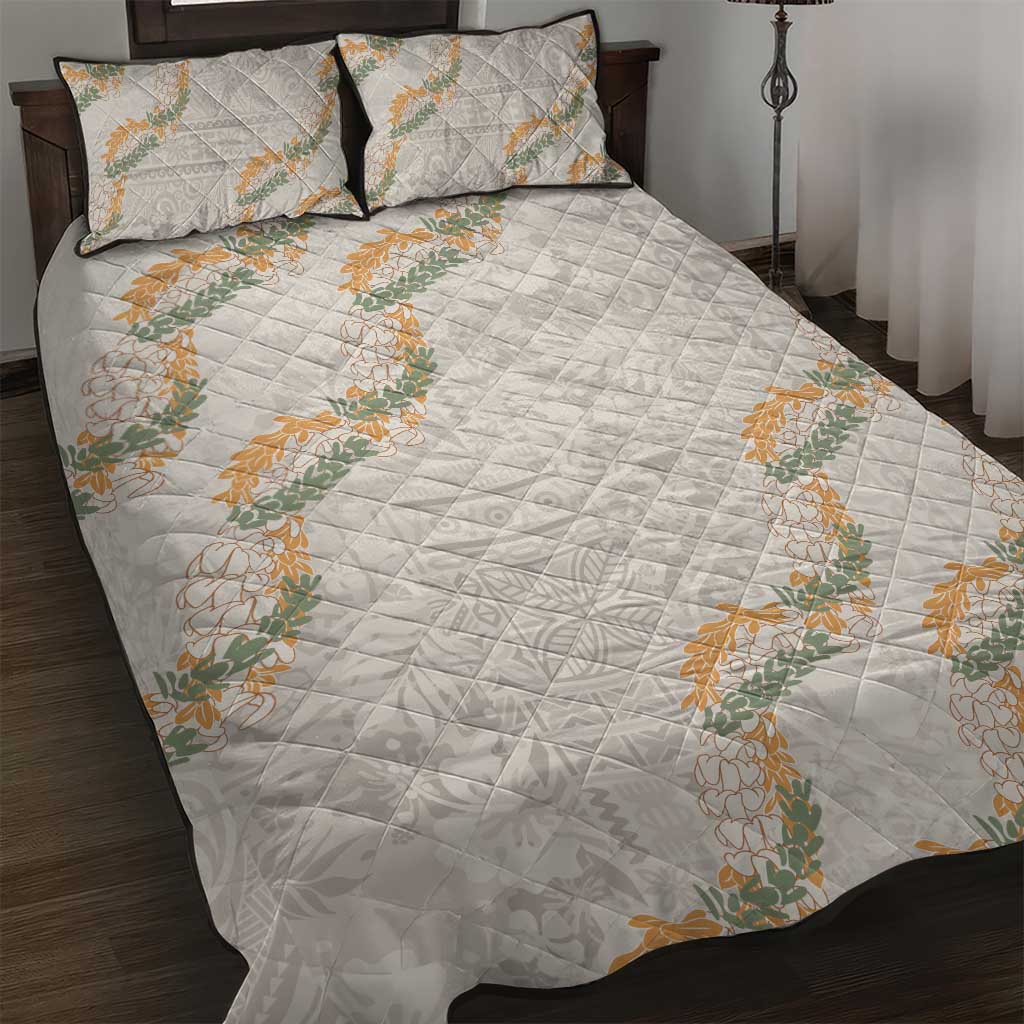 Aloha Pakalana and Puakenikeni Lei Quilt Bed Set Beige Hawaiian Pattern LT9 Beige - Polynesian Pride
