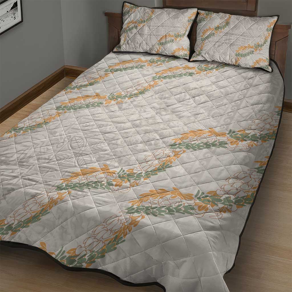 Aloha Pakalana and Puakenikeni Lei Quilt Bed Set Beige Hawaiian Pattern LT9 - Polynesian Pride