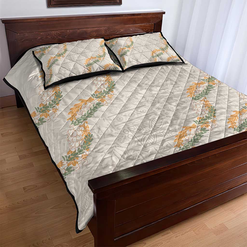 Aloha Pakalana and Puakenikeni Lei Quilt Bed Set Beige Hawaiian Pattern LT9 - Polynesian Pride