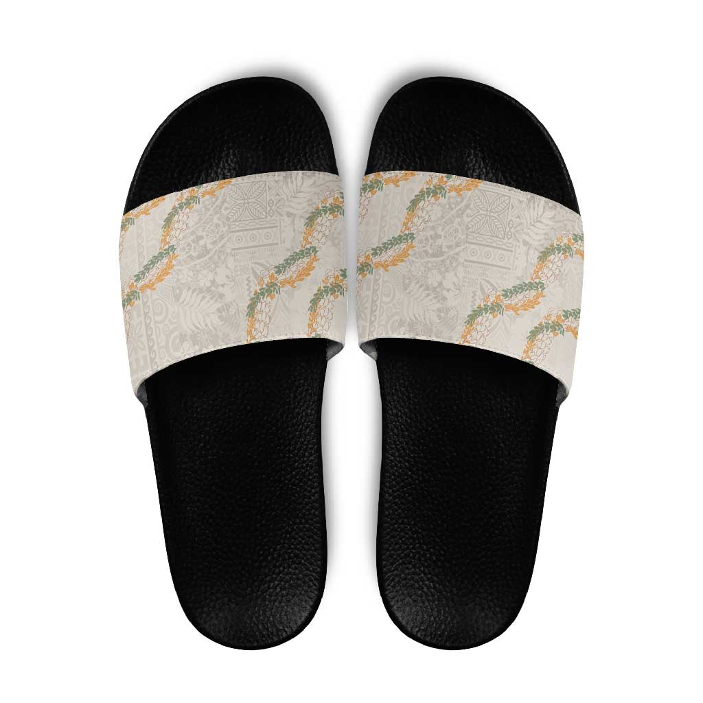 Aloha Pakalana and Puakenikeni Lei Slide Sandals Beige Hawaiian Pattern LT9 Beige - Polynesian Pride