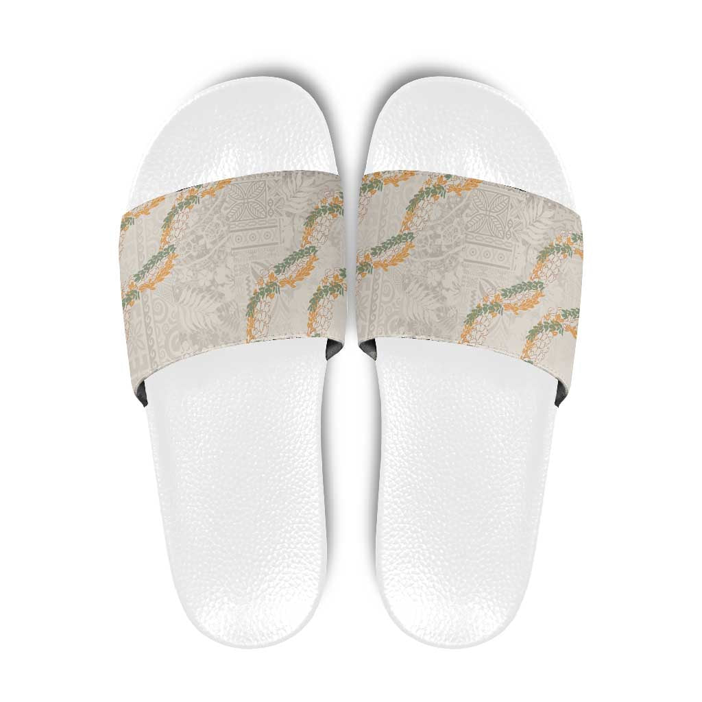 Aloha Pakalana and Puakenikeni Lei Slide Sandals Beige Hawaiian Pattern LT9 Beige - Polynesian Pride