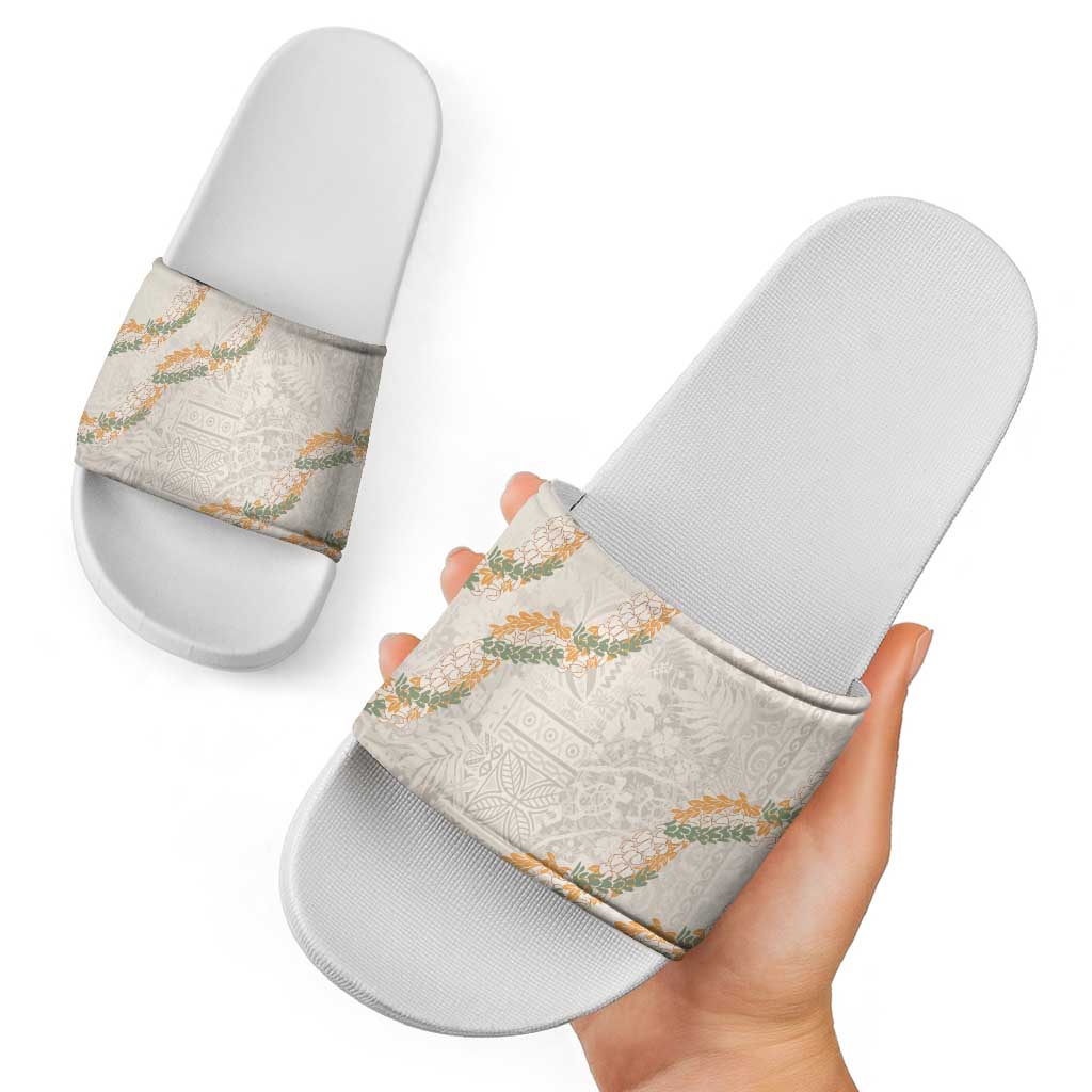 Aloha Pakalana and Puakenikeni Lei Slide Sandals Beige Hawaiian Pattern LT9 - Polynesian Pride