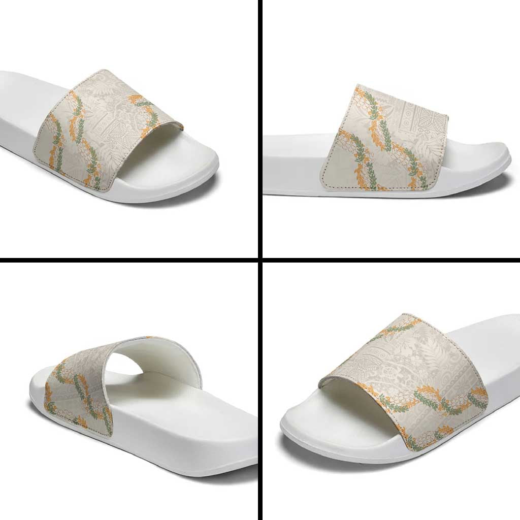 Aloha Pakalana and Puakenikeni Lei Slide Sandals Beige Hawaiian Pattern LT9 - Polynesian Pride
