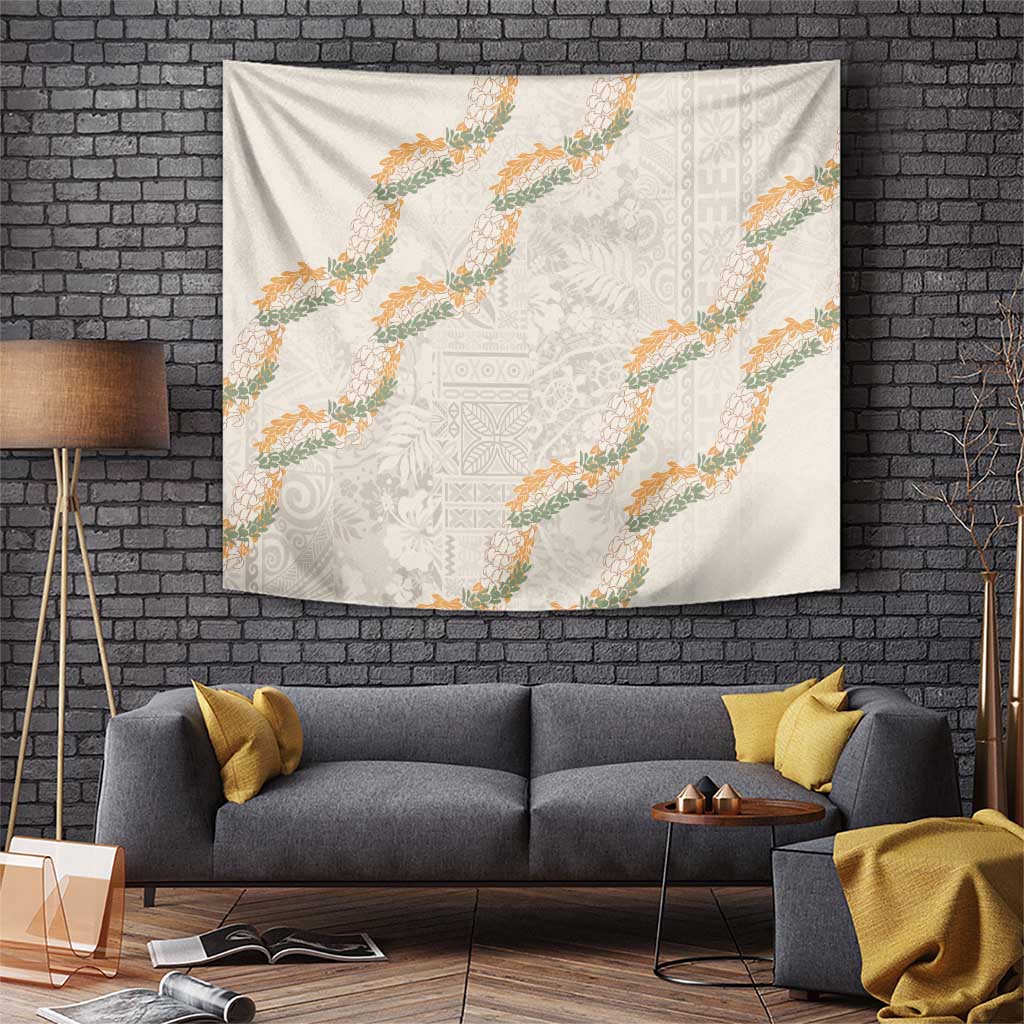 Aloha Pakalana and Puakenikeni Lei Tapestry Beige Hawaiian Pattern LT9 Beige - Polynesian Pride