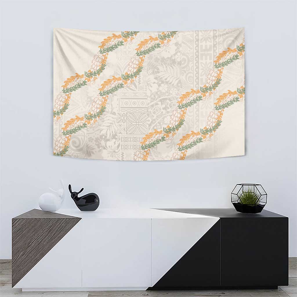 Aloha Pakalana and Puakenikeni Lei Tapestry Beige Hawaiian Pattern LT9 - Polynesian Pride