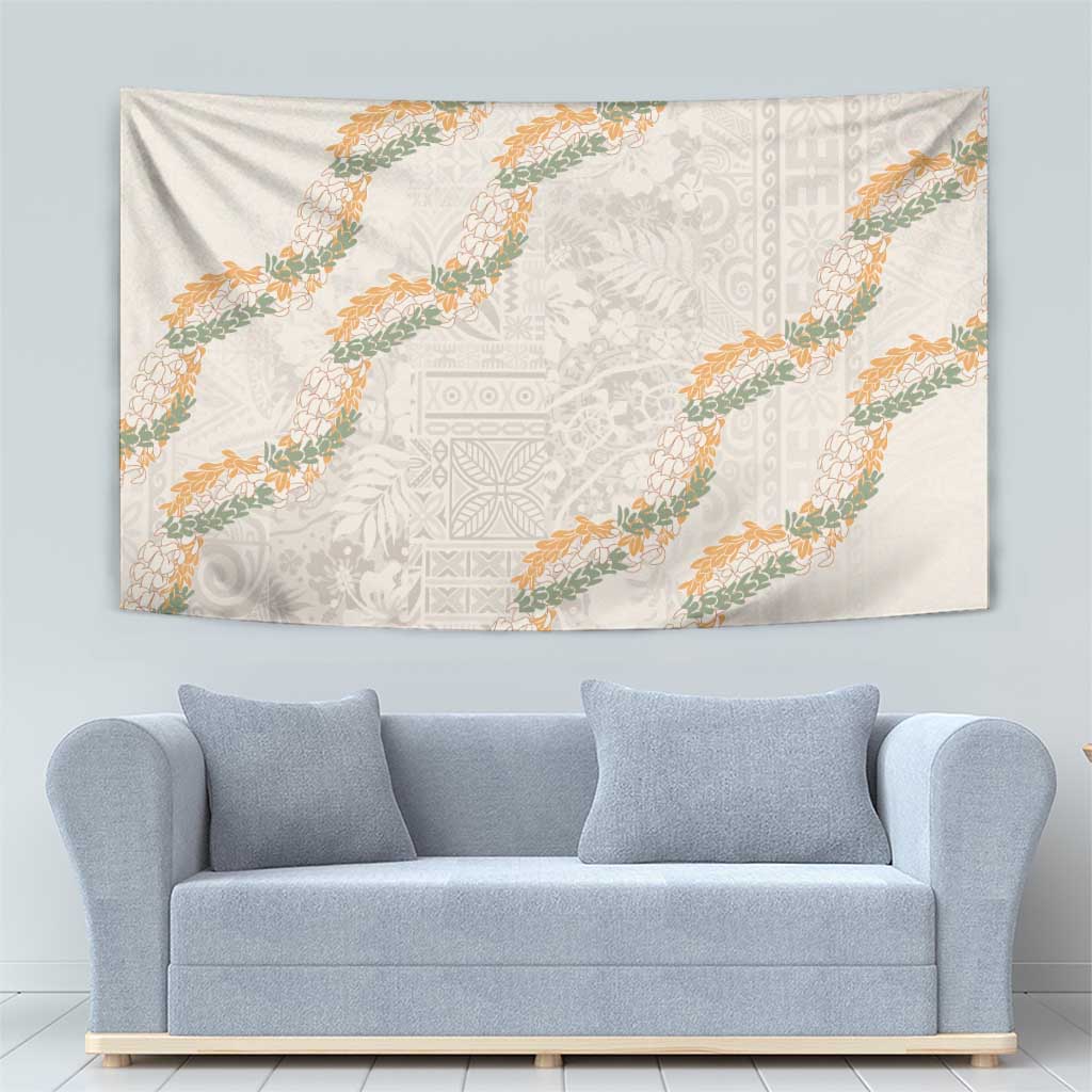 Aloha Pakalana and Puakenikeni Lei Tapestry Beige Hawaiian Pattern LT9 - Polynesian Pride