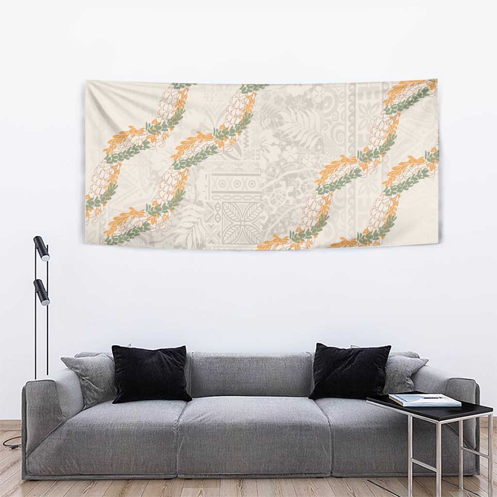 Aloha Pakalana and Puakenikeni Lei Tapestry Beige Hawaiian Pattern LT9 - Polynesian Pride