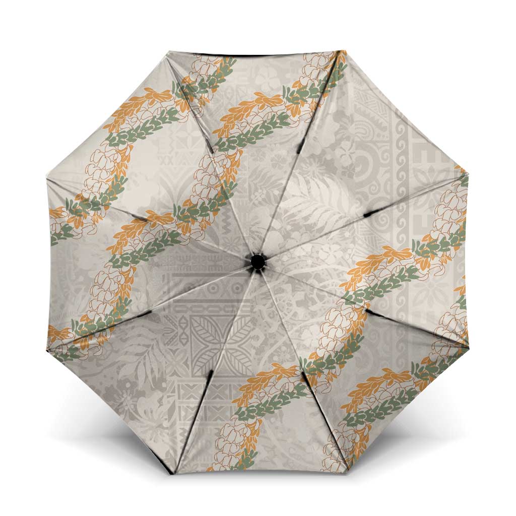 Aloha Pakalana and Puakenikeni Lei Umbrella Beige Hawaiian Pattern LT9 One Size Folded 11.42 inch Opened Diameter 37.4 inch Beige - Polynesian Pride