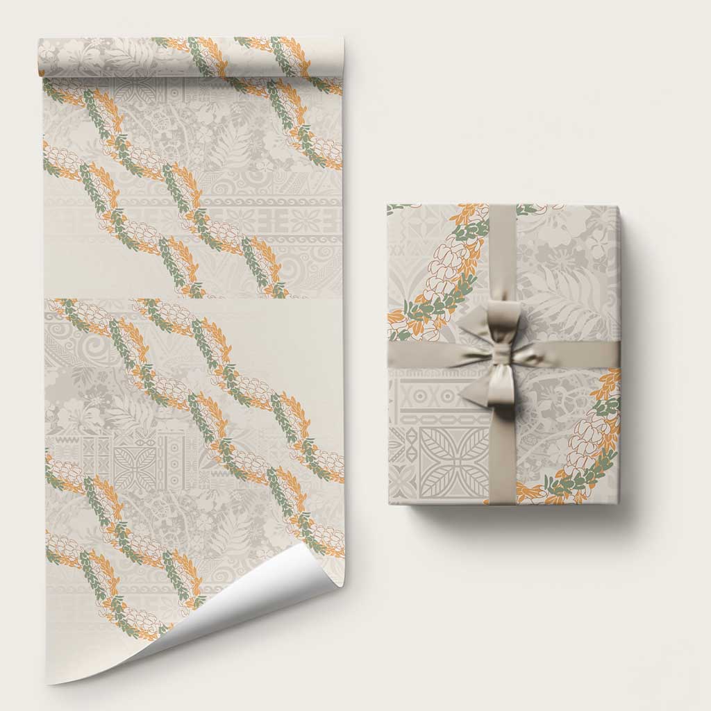 Aloha Pakalana and Puakenikeni Lei Wrapping Paper Beige Hawaiian Pattern LT9 58" × 23" Beige - Polynesian Pride