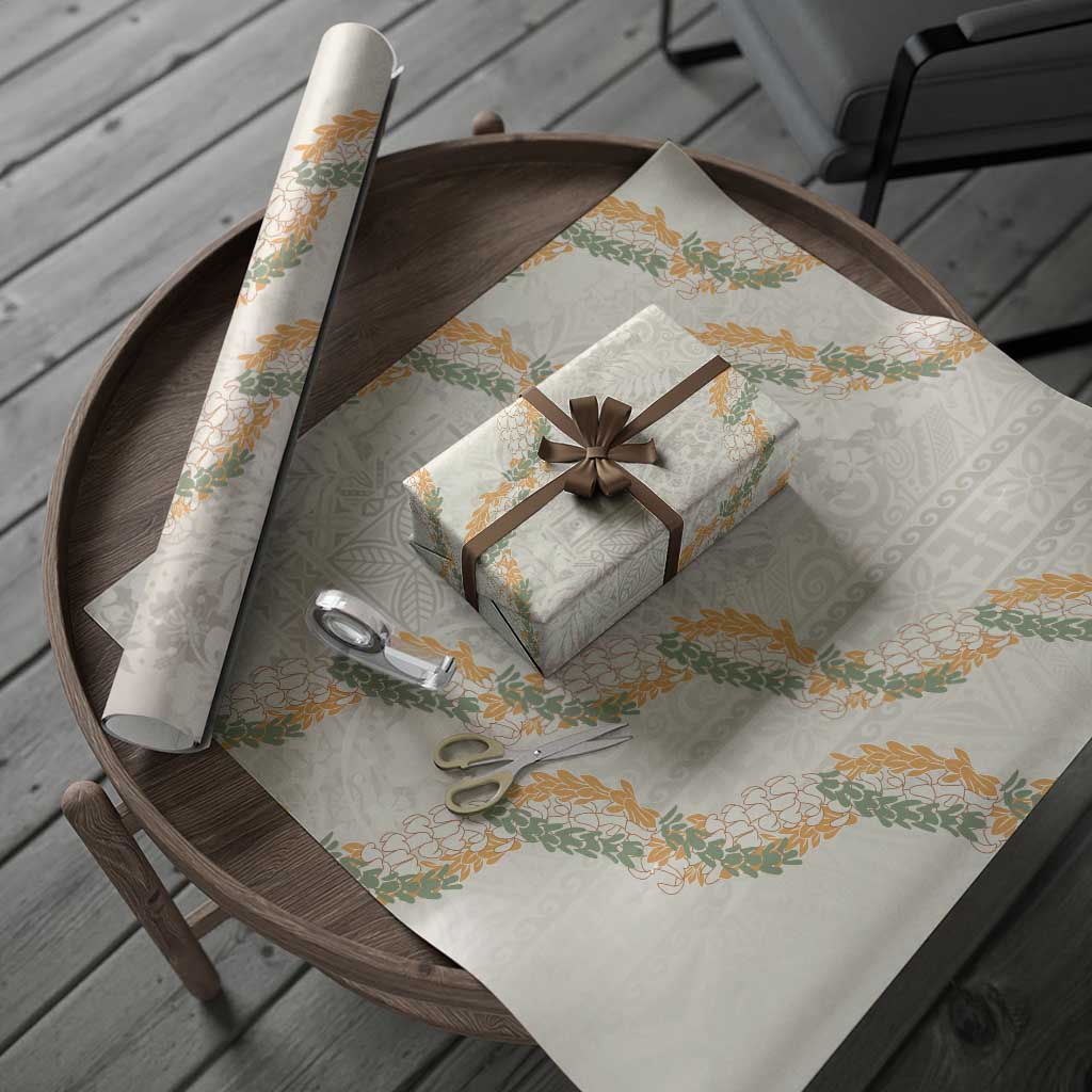 Aloha Pakalana and Puakenikeni Lei Wrapping Paper Beige Hawaiian Pattern LT9 - Polynesian Pride