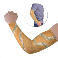 Aloha Pakalana and Puakenikeni Lei Arm Sleeves Gold Hawaiian Pattern LT9 Set of 2 Gold - Polynesian Pride