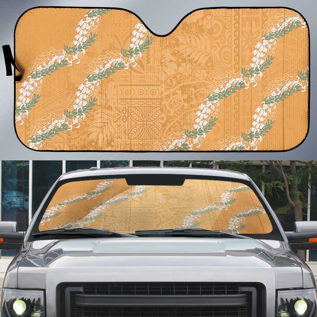Aloha Pakalana and Puakenikeni Lei Auto Sun Shade Gold Hawaiian Pattern LT9 Gold - Polynesian Pride