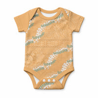 Aloha Pakalana and Puakenikeni Lei Baby Onesie Gold Hawaiian Pattern LT9 Gold - Polynesian Pride