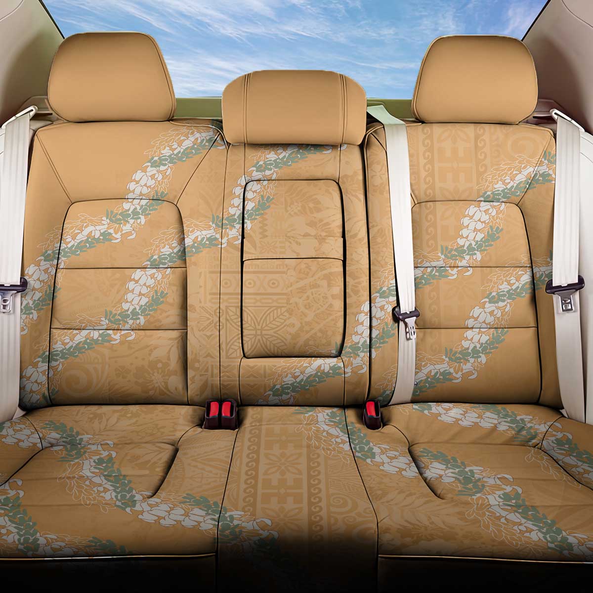 Aloha Pakalana and Puakenikeni Lei Back Car Seat Cover Gold Hawaiian Pattern LT9 One Size Gold - Polynesian Pride