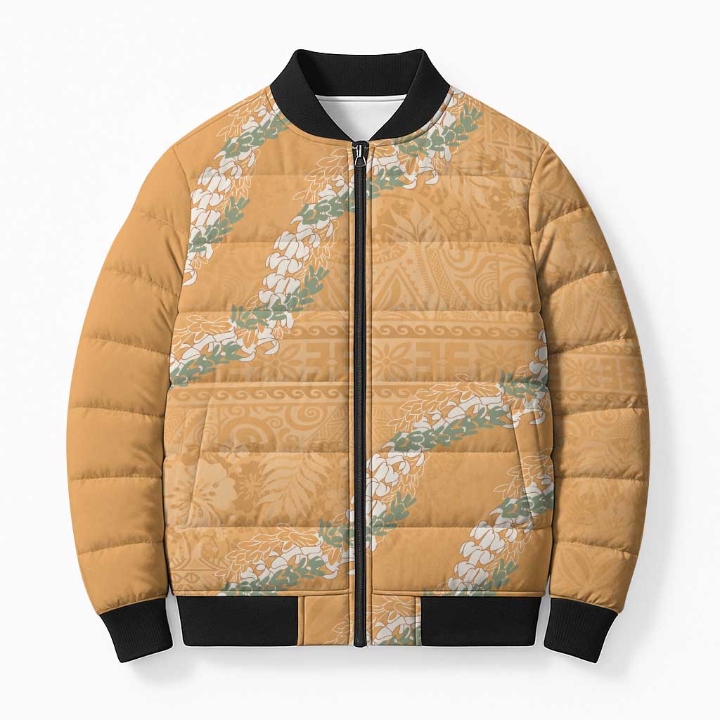 Aloha Pakalana and Puakenikeni Lei Bomber Puffer Jacket Gold Hawaiian Pattern LT9 Unisex Gold - Polynesian Pride