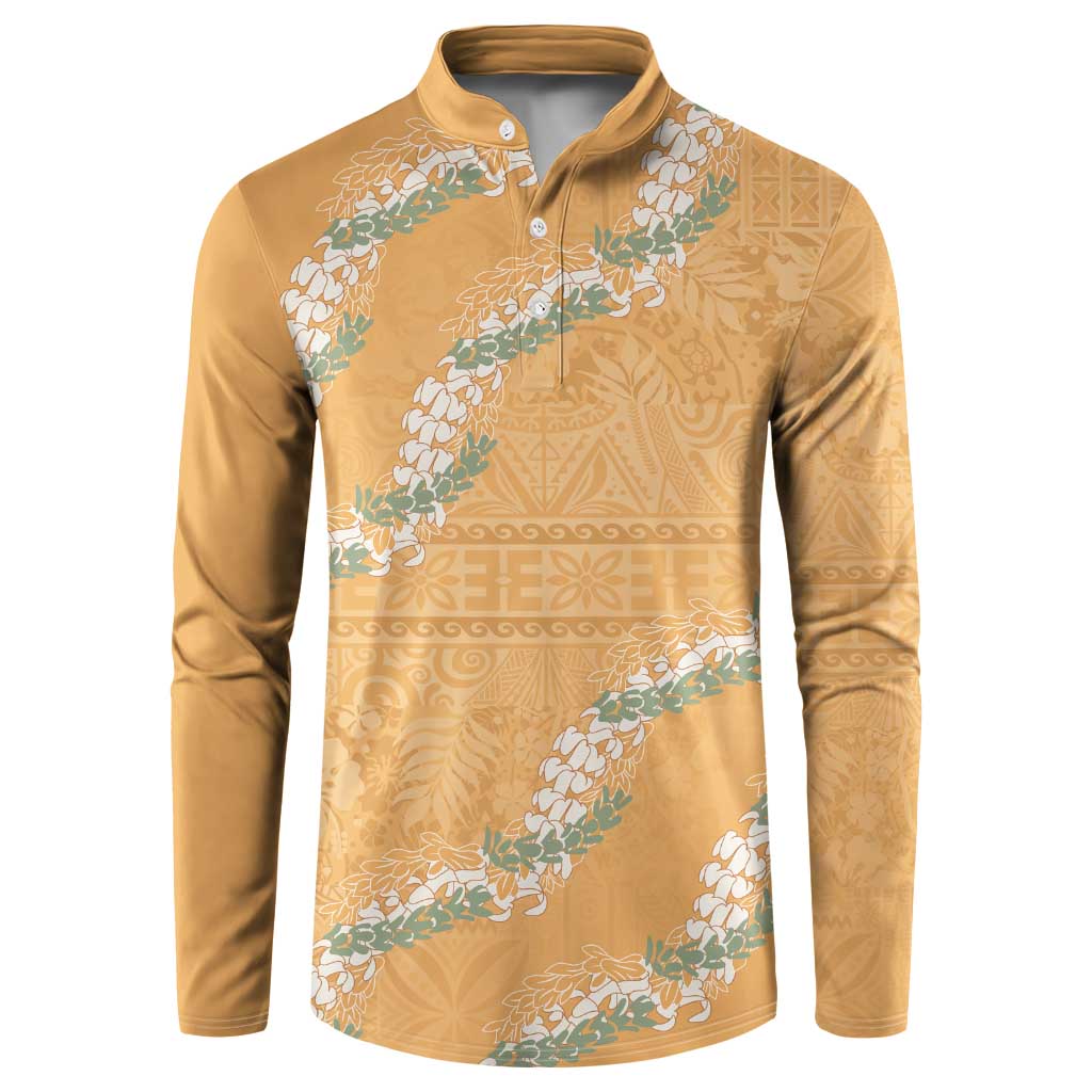 Aloha Pakalana and Puakenikeni Lei Button Sweatshirt Gold Hawaiian Pattern LT9 Gold - Polynesian Pride
