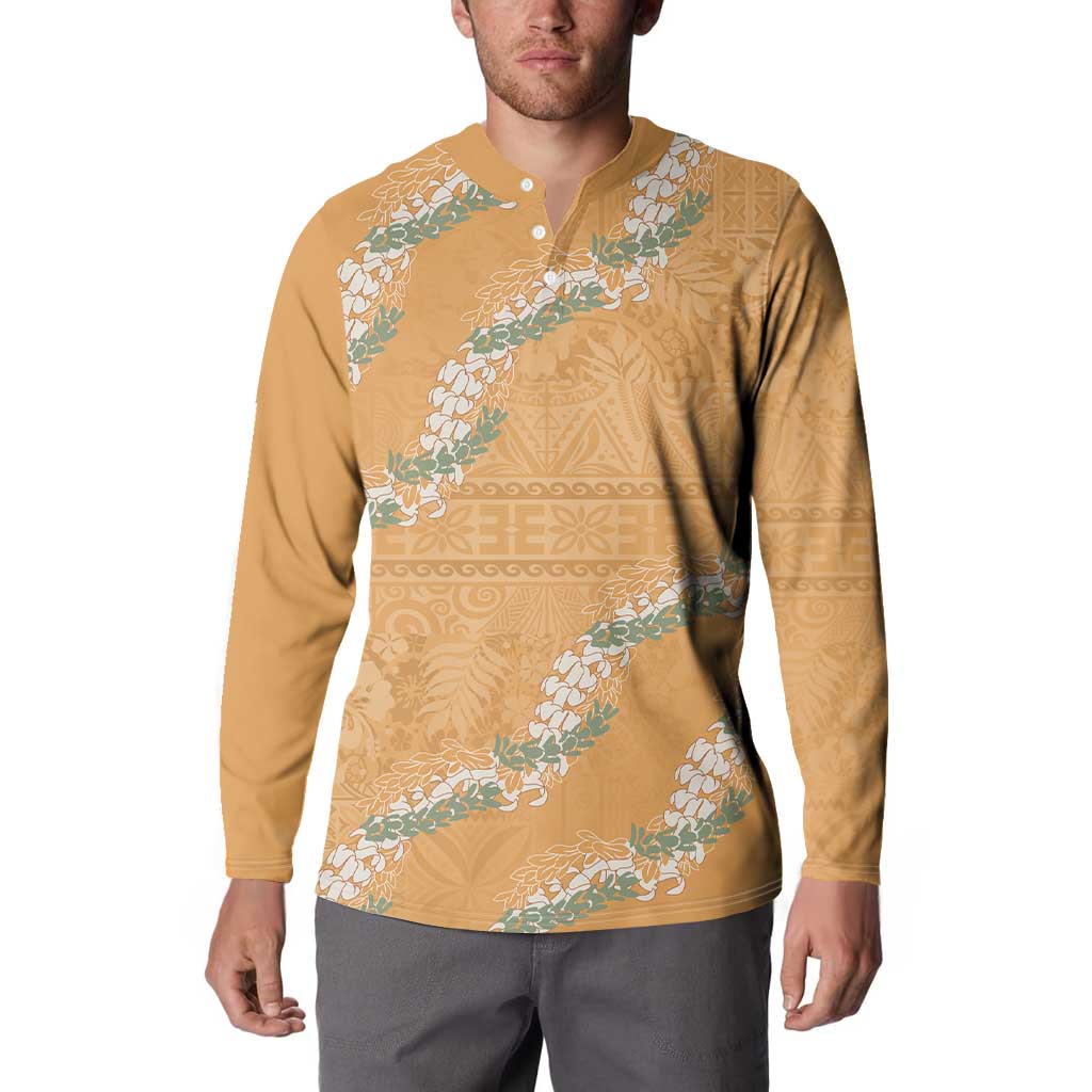 Aloha Pakalana and Puakenikeni Lei Button Sweatshirt Gold Hawaiian Pattern LT9 - Polynesian Pride
