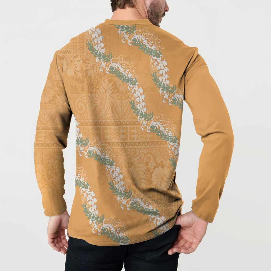 Aloha Pakalana and Puakenikeni Lei Button Sweatshirt Gold Hawaiian Pattern LT9 - Polynesian Pride