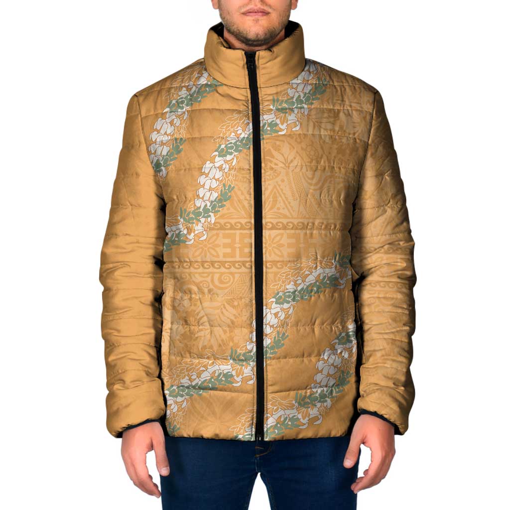 Aloha Pakalana and Puakenikeni Lei Padded Jacket Gold Hawaiian Pattern LT9 Men Gold - Polynesian Pride