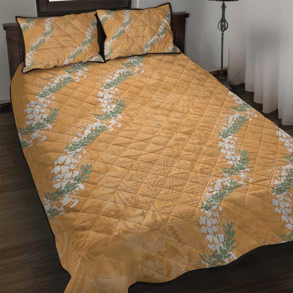 Aloha Pakalana and Puakenikeni Lei Quilt Bed Set Gold Hawaiian Pattern LT9 Gold - Polynesian Pride