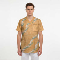 Aloha Pakalana and Puakenikeni Lei Scrub Top Gold Hawaiian Pattern LT9 - Polynesian Pride