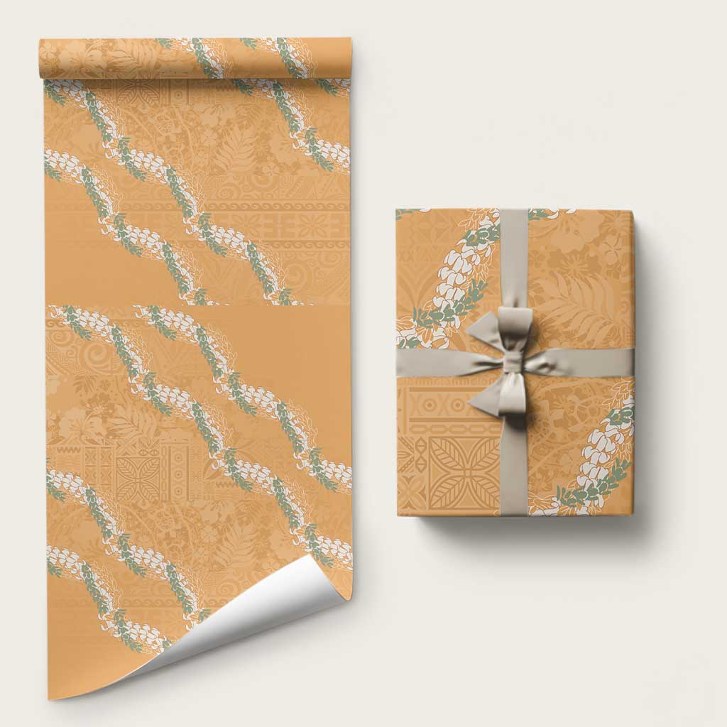 Aloha Pakalana and Puakenikeni Lei Wrapping Paper Gold Hawaiian Pattern LT9 58" × 23" Gold - Polynesian Pride