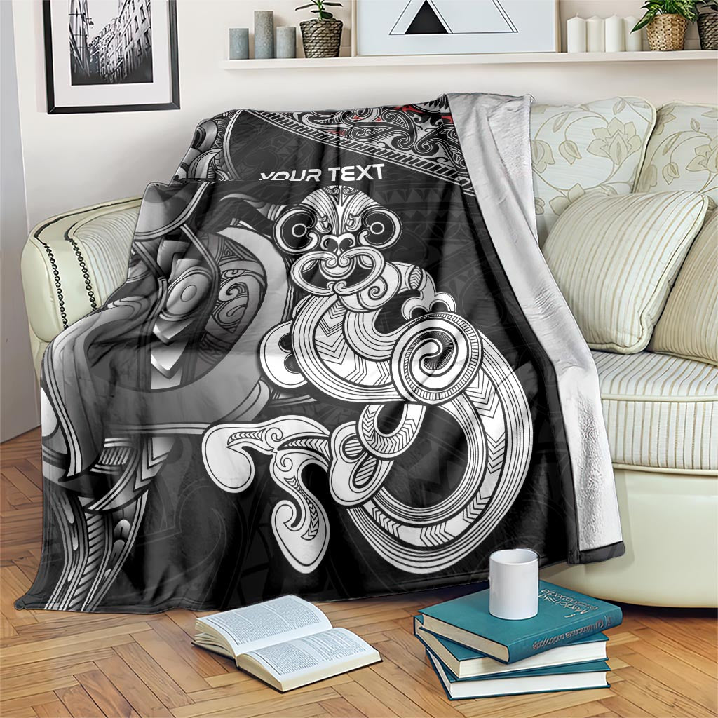 Personalised New Zealand Potae Pango Cricket Blanket Special Maori Hei Tiki Tribal Tattoo LT9 Black - Polynesian Pride