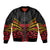 Custom Papua New Guinea Cricket Bomber Jacket PNG Emblem Mix Polyneisan Pattern