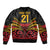 Custom Papua New Guinea Cricket Bomber Jacket PNG Emblem Mix Polyneisan Pattern