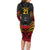 Custom Papua New Guinea Cricket Family Matching Long Sleeve Bodycon Dress and Hawaiian Shirt PNG Emblem Mix Polyneisan Pattern