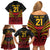 Custom Papua New Guinea Cricket Family Matching Off Shoulder Short Dress and Hawaiian Shirt PNG Emblem Mix Polyneisan Pattern