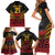 Custom Papua New Guinea Cricket Family Matching Short Sleeve Bodycon Dress and Hawaiian Shirt PNG Emblem Mix Polyneisan Pattern