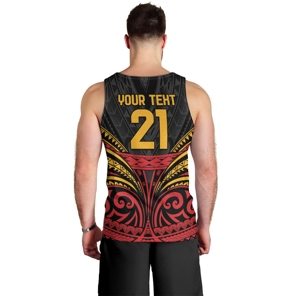 Custom Papua New Guinea Cricket Men Tank Top PNG Emblem Mix Polyneisan Pattern LT9 - Polynesian Pride