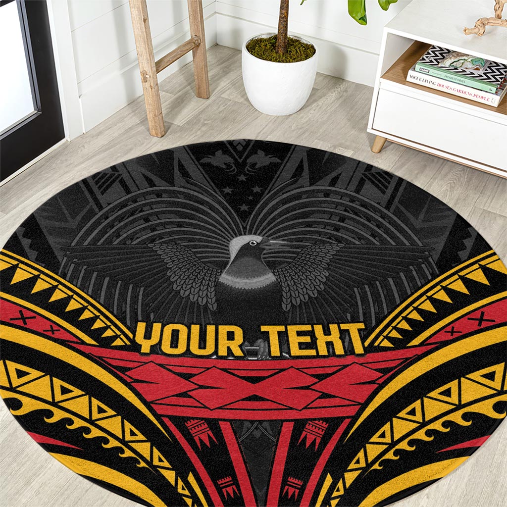 Custom Papua New Guinea Cricket Round Carpet PNG Emblem Mix Polyneisan Pattern LT9 Black - Polynesian Pride