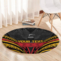Custom Papua New Guinea Cricket Round Carpet PNG Emblem Mix Polyneisan Pattern LT9 - Polynesian Pride