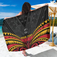 Custom Papua New Guinea Cricket Sarong PNG Emblem Mix Polyneisan Pattern LT9 One Size 44 x 66 inches Black - Polynesian Pride