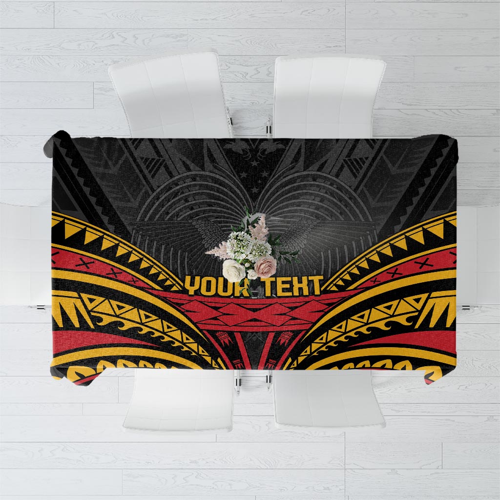 Custom Papua New Guinea Cricket Tablecloth PNG Emblem Mix Polyneisan Pattern LT9 Black - Polynesian Pride