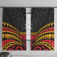 Custom Papua New Guinea Cricket Window Curtain PNG Emblem Mix Polyneisan Pattern LT9 With Hooks Black - Polynesian Pride
