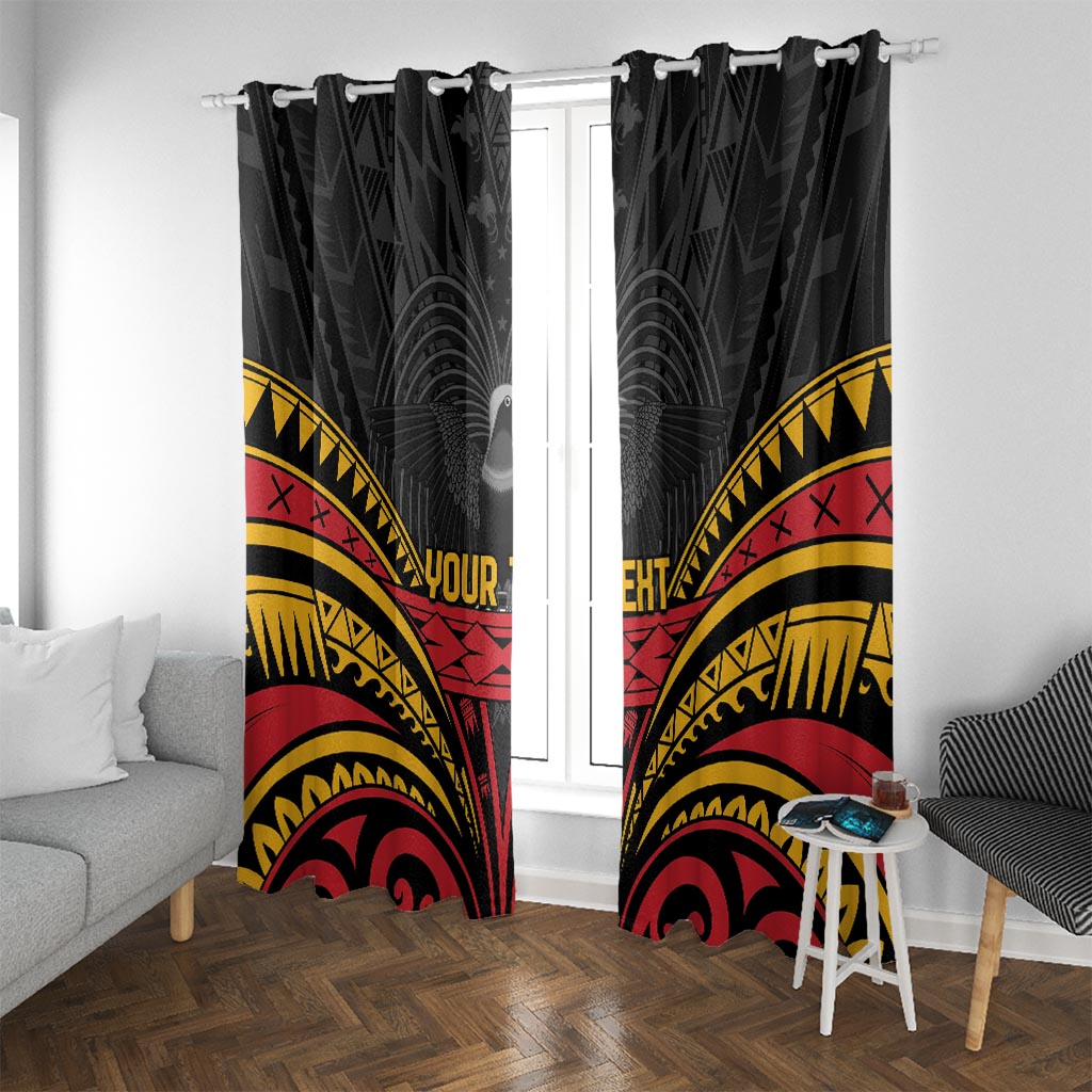 Custom Papua New Guinea Cricket Window Curtain PNG Emblem Mix Polyneisan Pattern LT9 With Grommets Black - Polynesian Pride