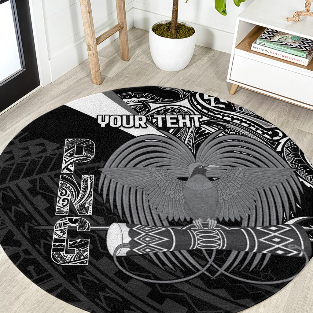 Custom Papua New Guinea Cricket Round Carpet Tribal Bird of Paradise Tattoo LT9 Black - Polynesian Pride