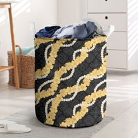 Aloha Melemele Hibiscus Pikake Lei Laundry Basket Hawaiian Quilt Pattern LT9 Black - Polynesian Pride