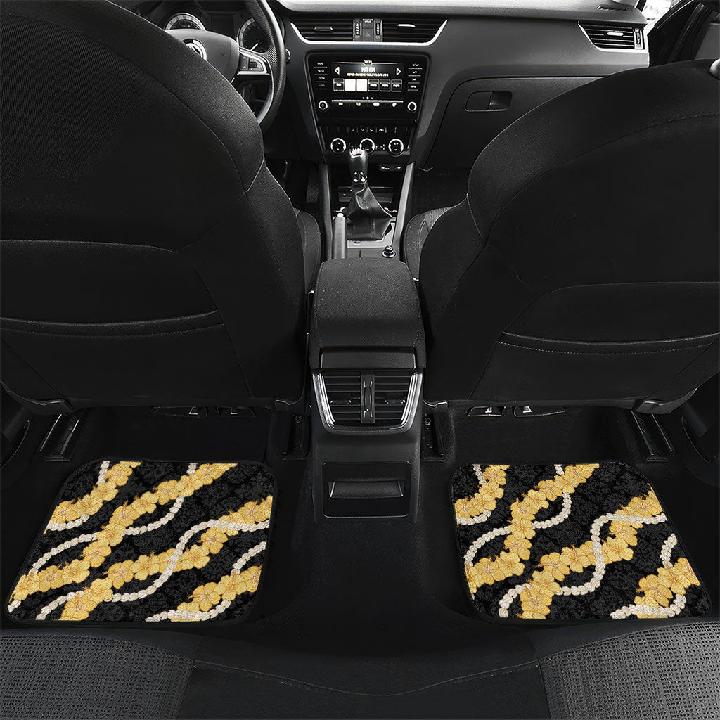 Aloha Melemele Hibiscus Pikake Lei Car Mats Hawaiian Quilt Pattern LT9 Set 2pcs - Back Black - Polynesian Pride
