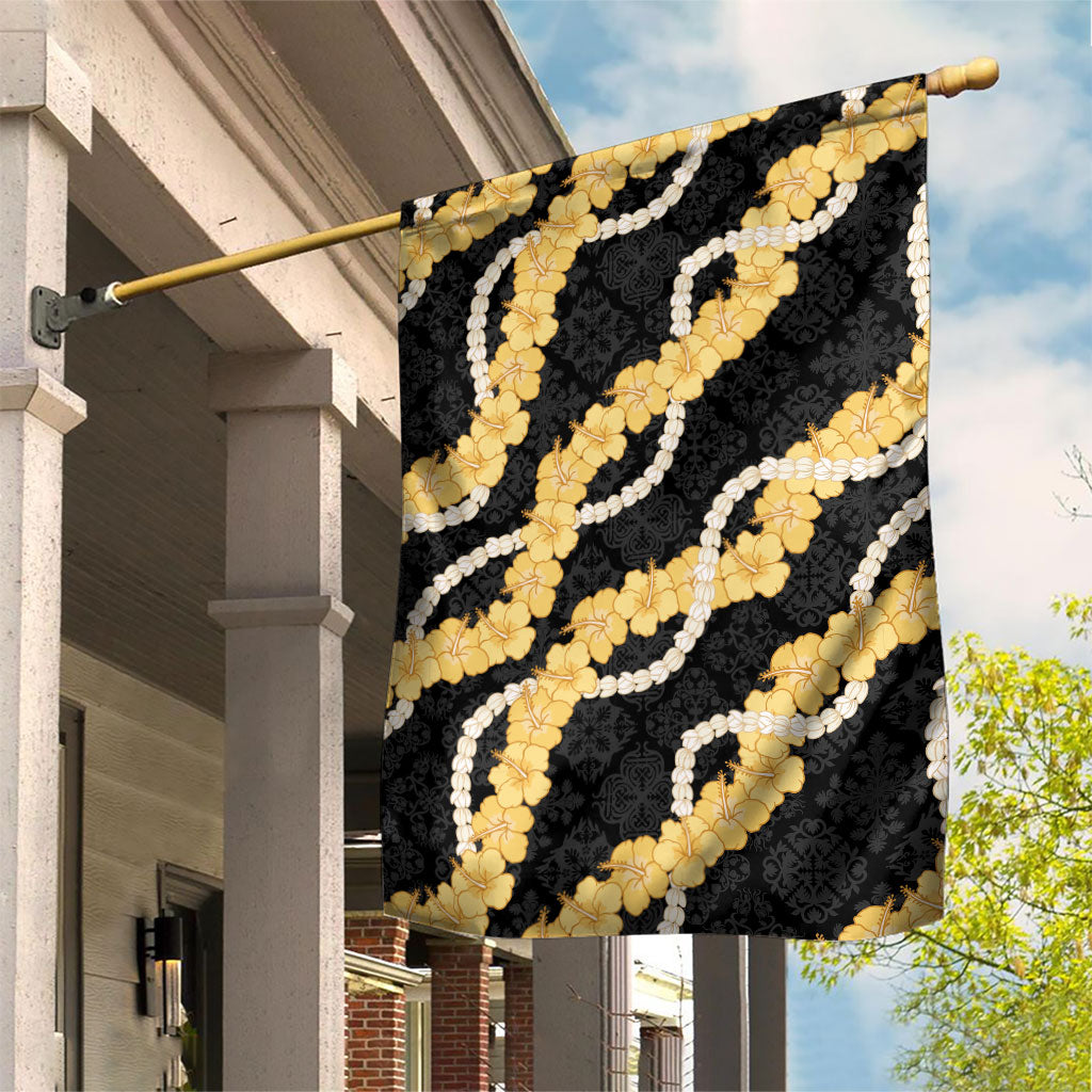 Aloha Melemele Hibiscus Pikake Lei Garden Flag Hawaiian Quilt Pattern LT9 House Flag Black - Polynesian Pride