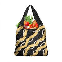Aloha Melemele Hibiscus Pikake Lei Grocery Bag Hawaiian Quilt Pattern LT9 1-pack One Size Black - Polynesian Pride