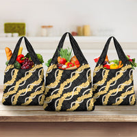 Aloha Melemele Hibiscus Pikake Lei Grocery Bag Hawaiian Quilt Pattern LT9 3-pack One Size Black - Polynesian Pride