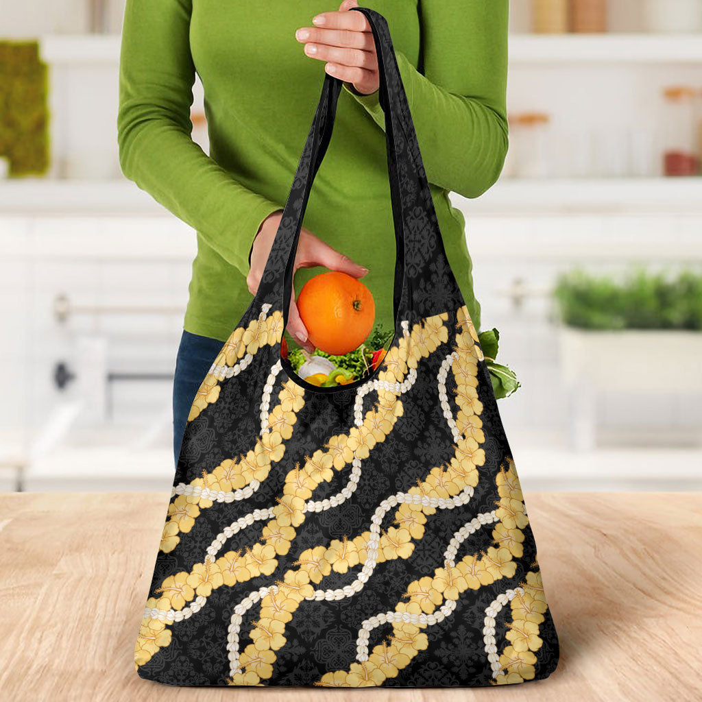 Aloha Melemele Hibiscus Pikake Lei Grocery Bag Hawaiian Quilt Pattern LT9 - Polynesian Pride